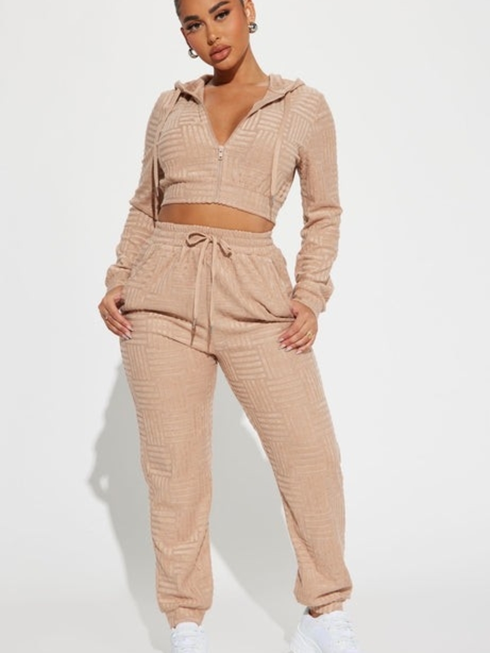 Fashion Nova Women's Quilted Beige Track Joggers
